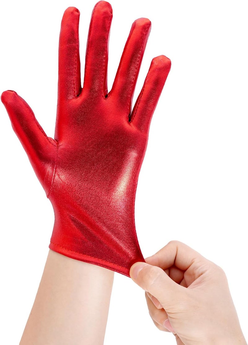 Rbenxia 1 Pair of Shiny Metallic Spandex Gloves Faux Leather Cropped Gloves for Halloween Cosplay Costume Party Favors - Image 3